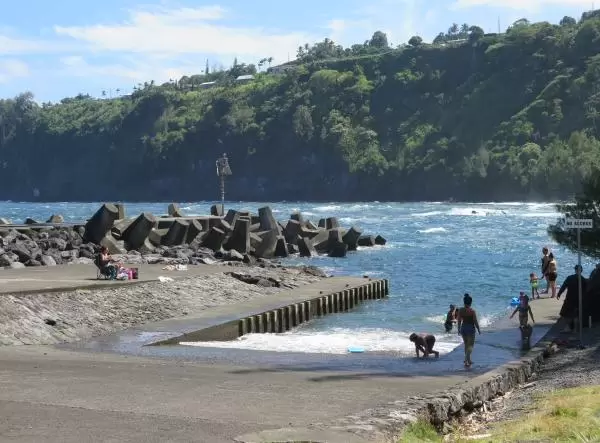 The boat ramp is a nice place for families to swim.