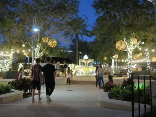 The fountain area is a nice public space for hanging out.