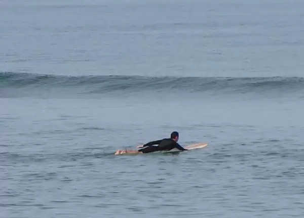 Surfer heading out.