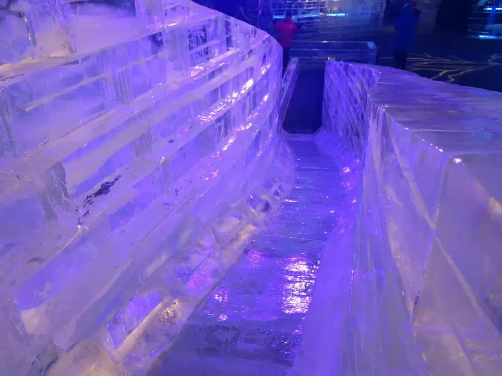 Looking down the slide. This slide experience is cold!!