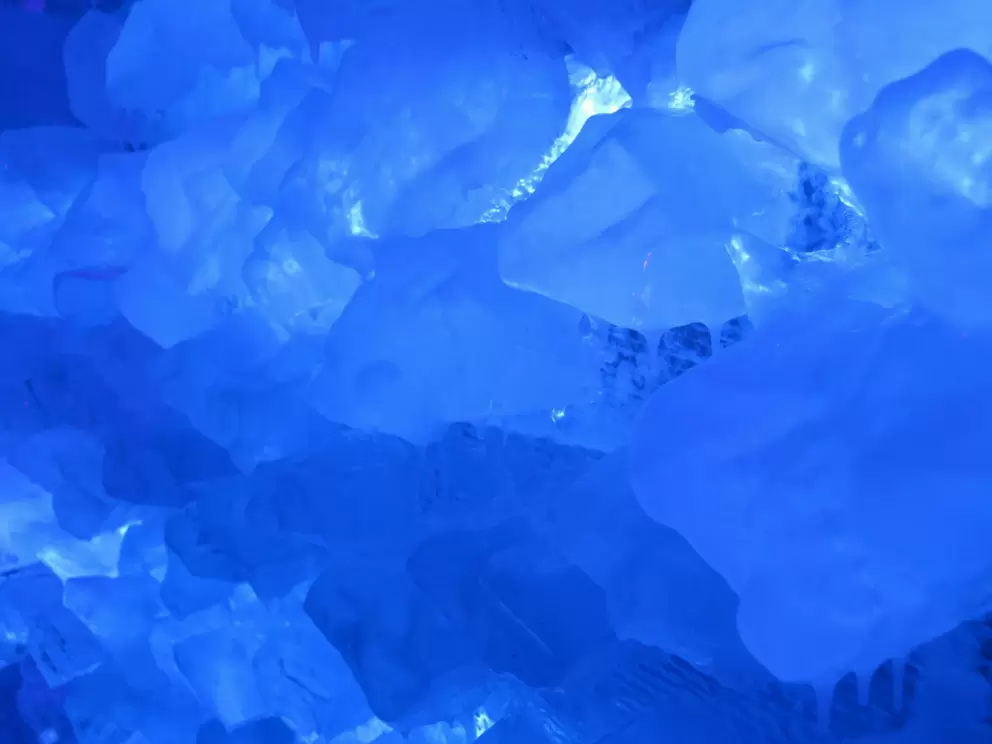 Chunky ice in the tunnel wall.