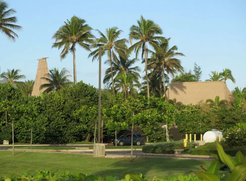 View of Polynesian Cultural Center buildings.