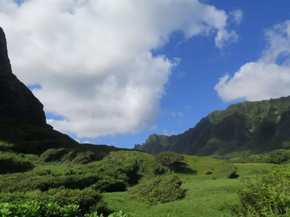 Steep mountain and green terrain.