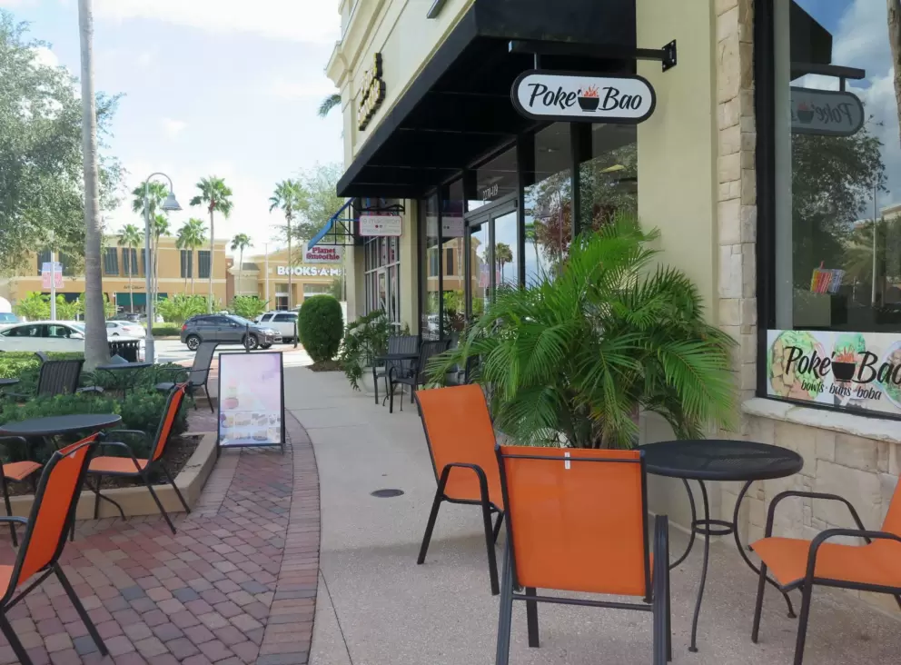 Seating outside Poke Bao.