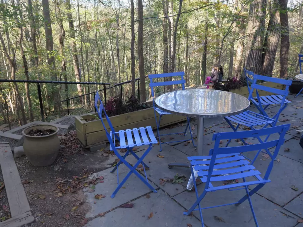 Back patio of Caffe Driade, with Bolin Creek below.