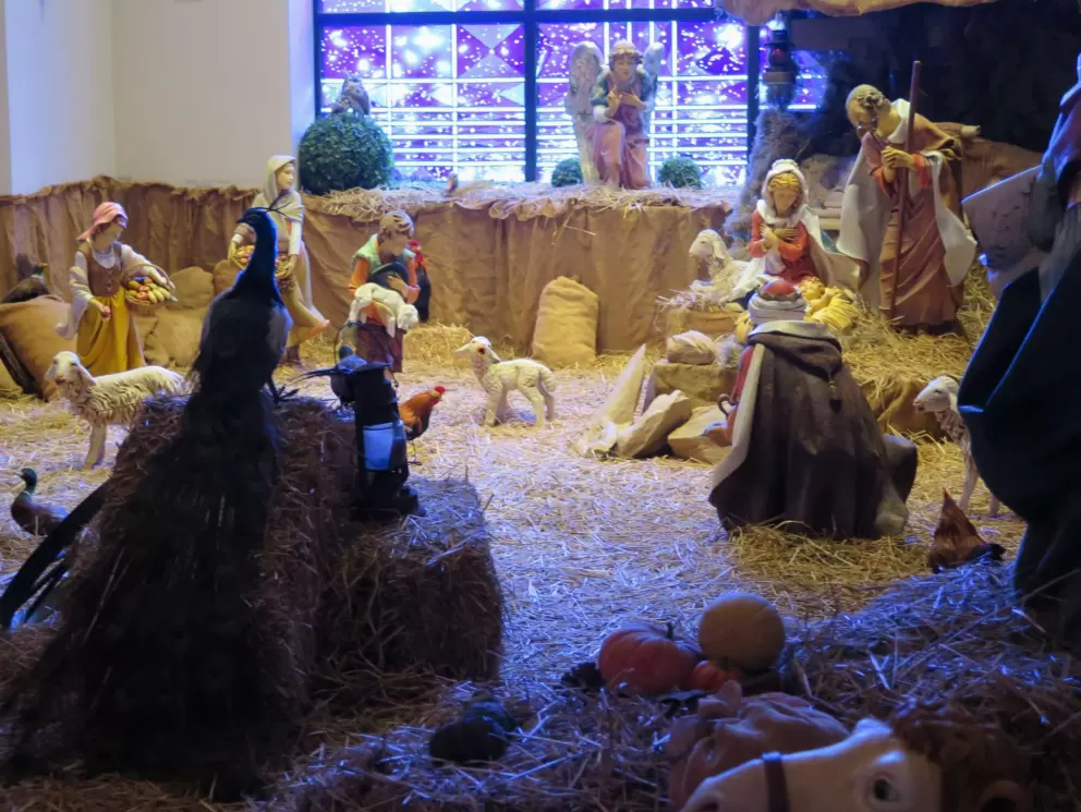Manger scene in the side chapel at Christmastime.
