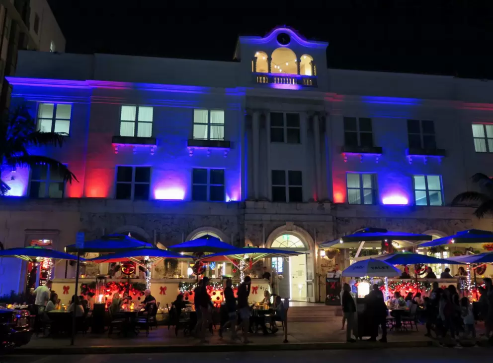 Cuban restaurant and lovely night lights.