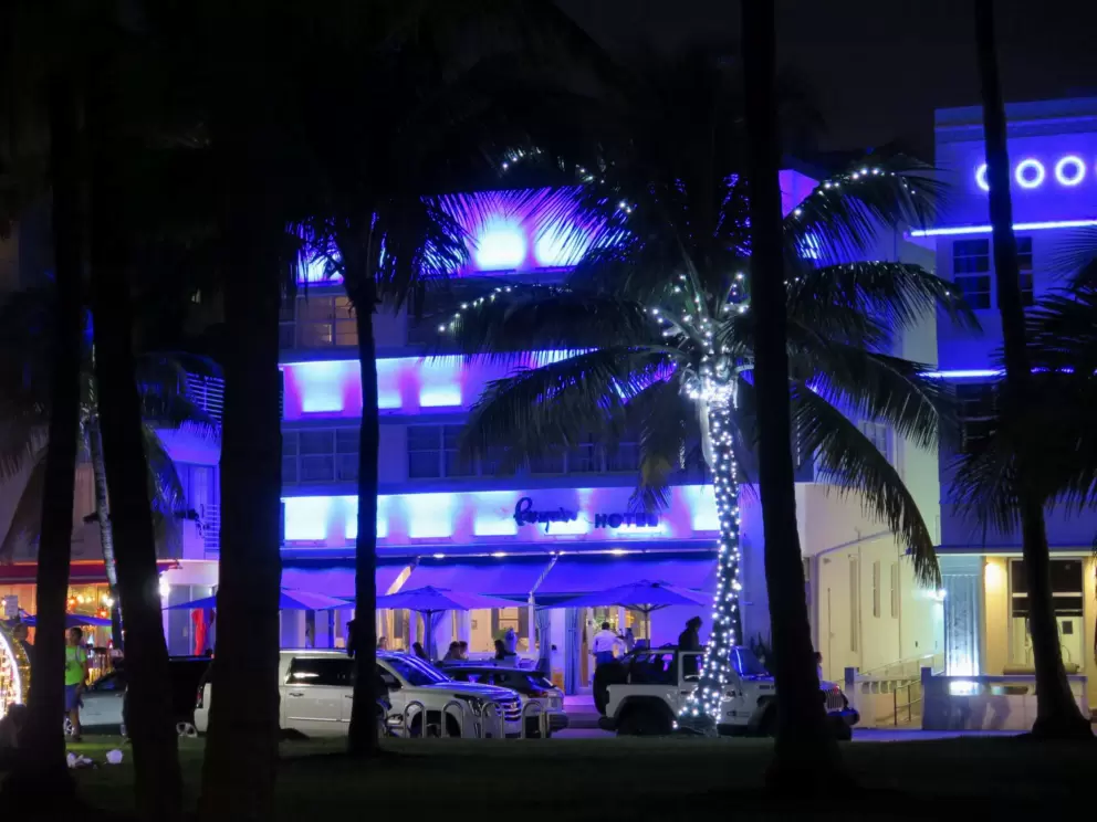 Penguin Hotel and palms.