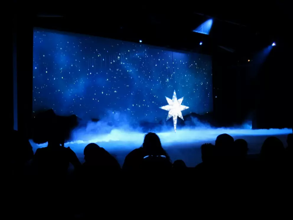 Waterfall of mist on the stage at the beginning of O Wondrous Night show.