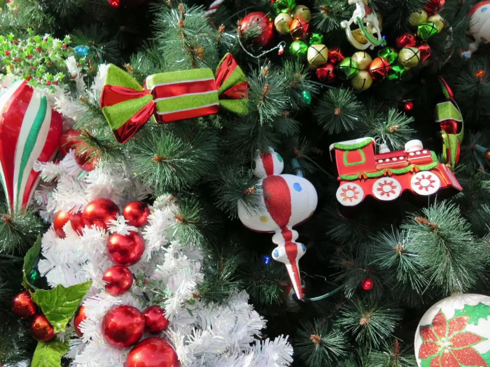 Lollies in the Christmas tree outside Boardwalk Resort.