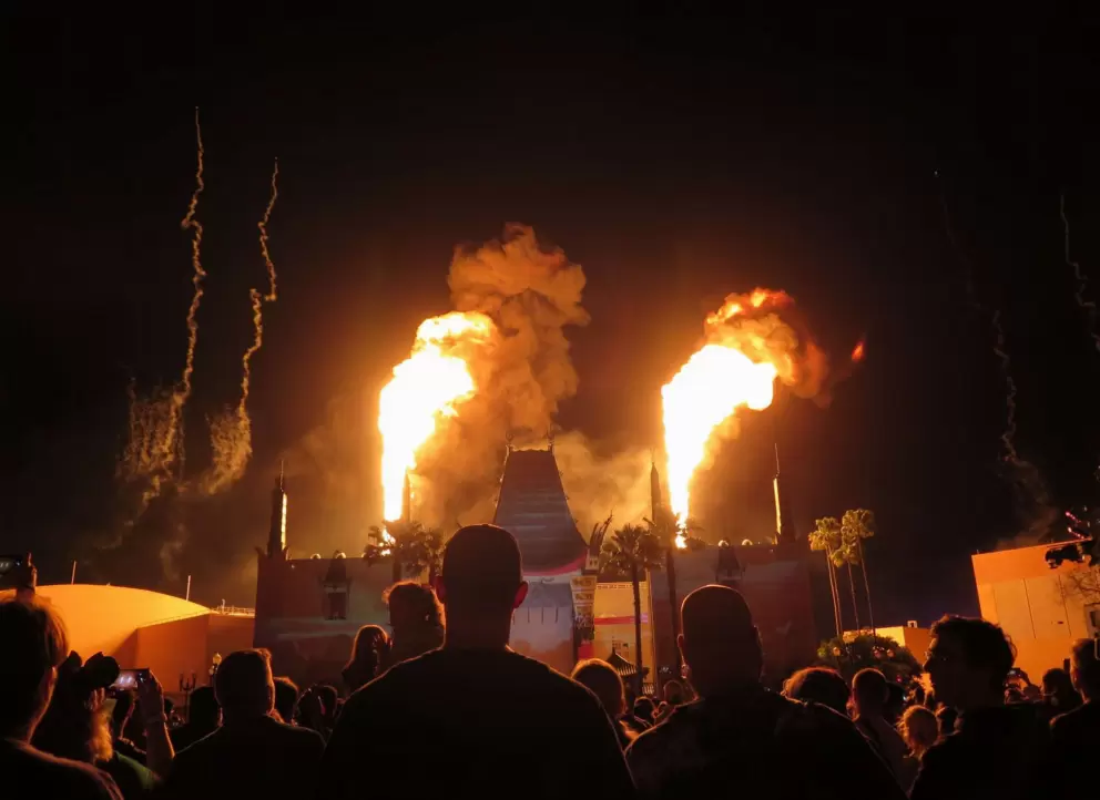 Fire balls during the Star Wars fireworks.