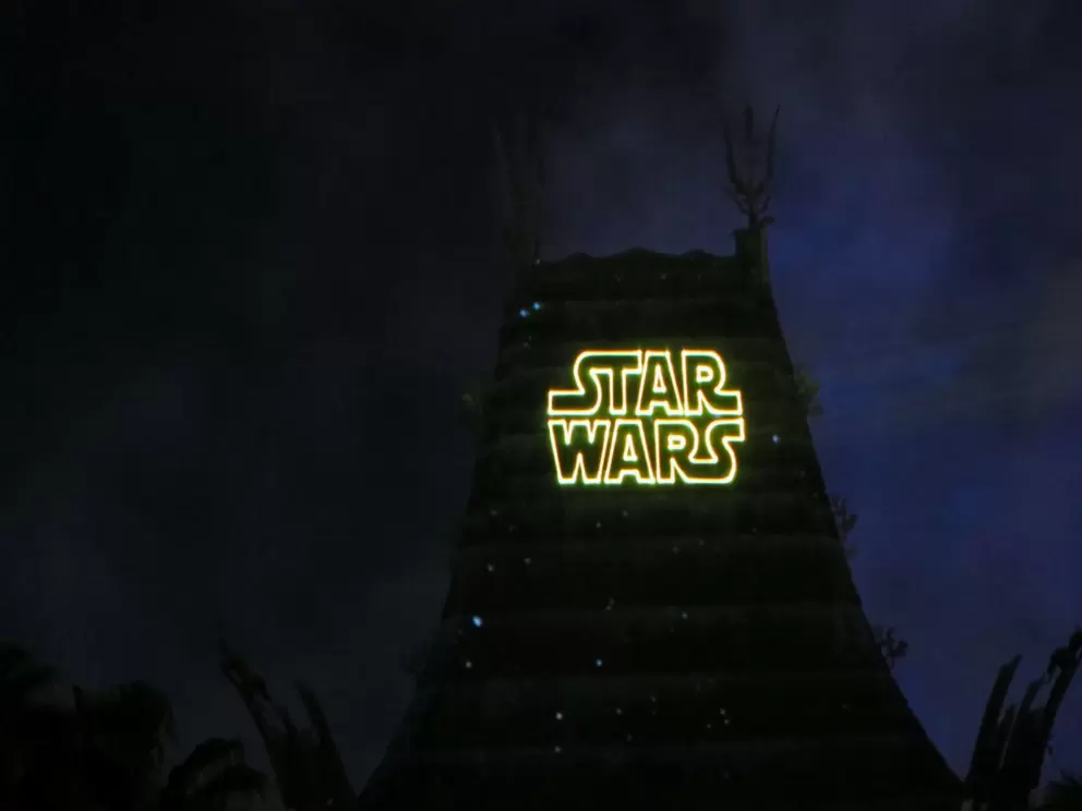 Star Wars logo projected during the Star Wars fireworks.