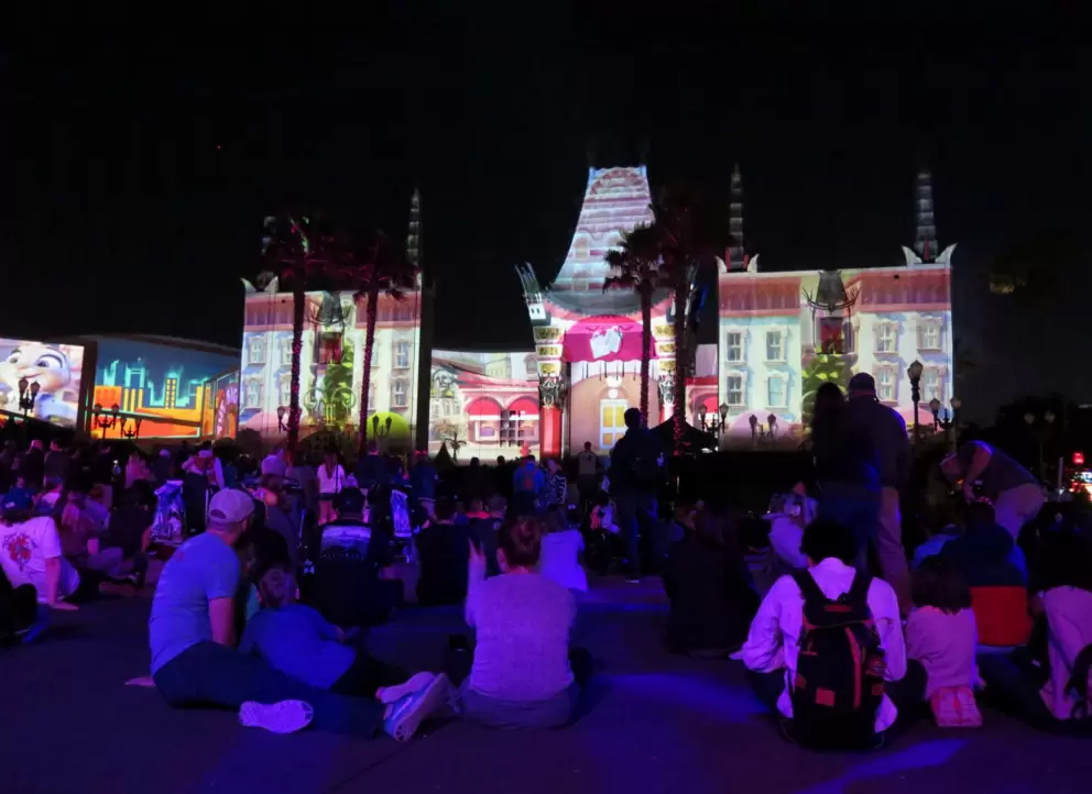 Watching the pre-show, which is very loud, before the Star Wars fireworks.