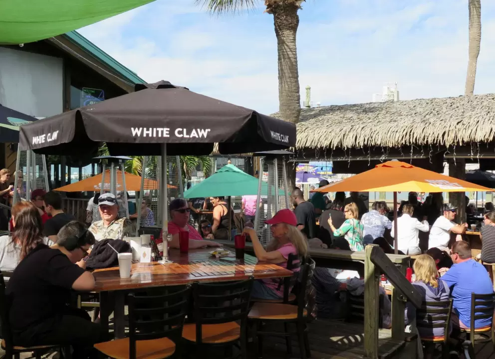 Grass shack at the bar at Grill Seafood Deck.