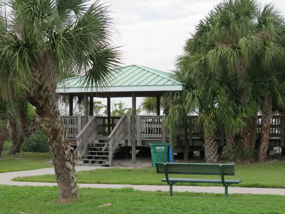 Bench and gazebo.