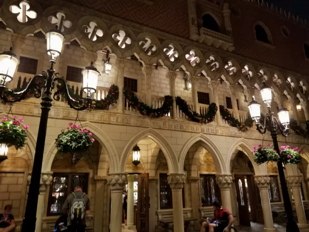 Venetian arches at night.