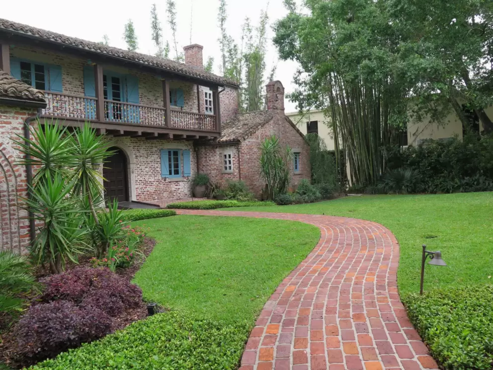 Brick pathway and Casa Feliz.
