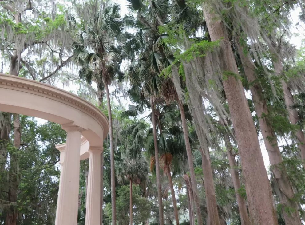 Exedra monument and Spanish moss.