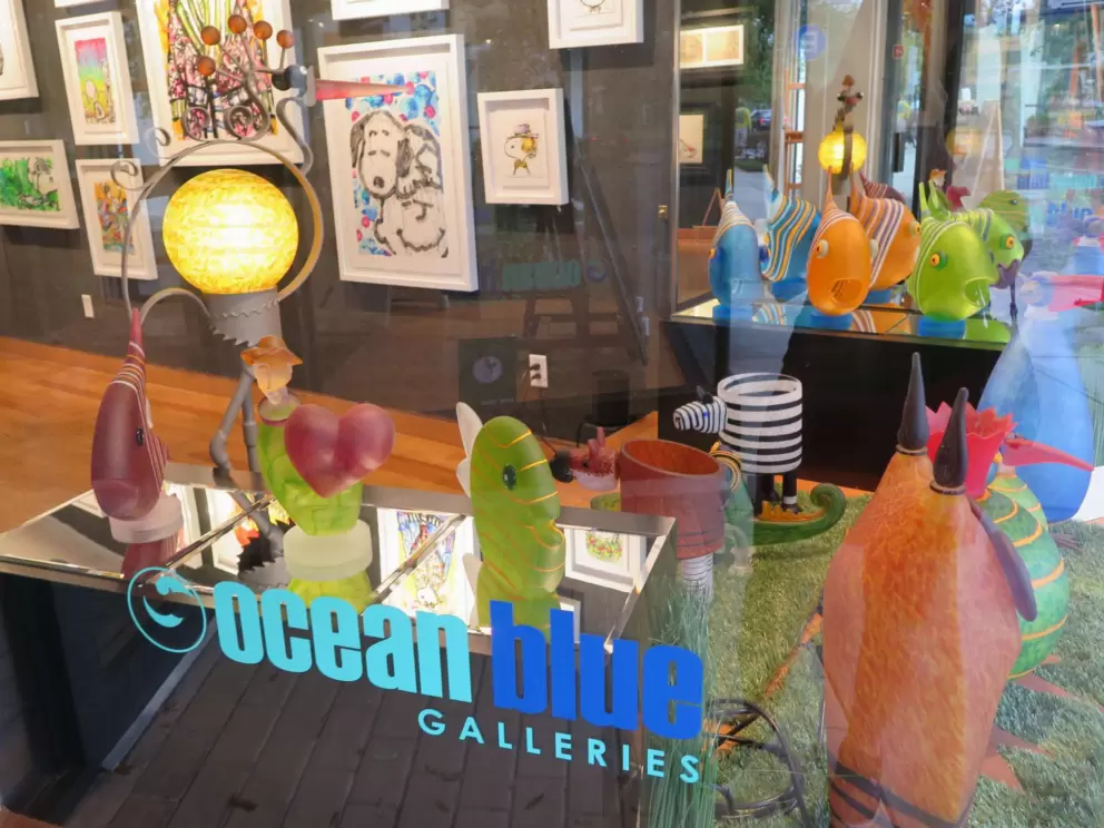 Ocean Blue Galleries has a colorful window display.