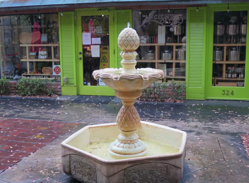 Fountain outside The Ancient Olive.