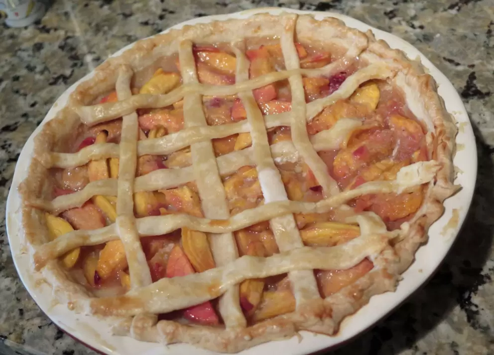 We made a peach pie with the peaches we bought! 