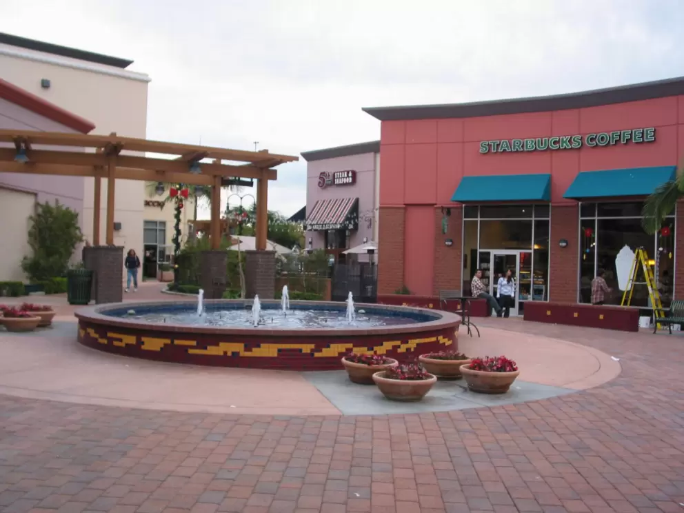 Centennial Plaza and its colorful fountain.