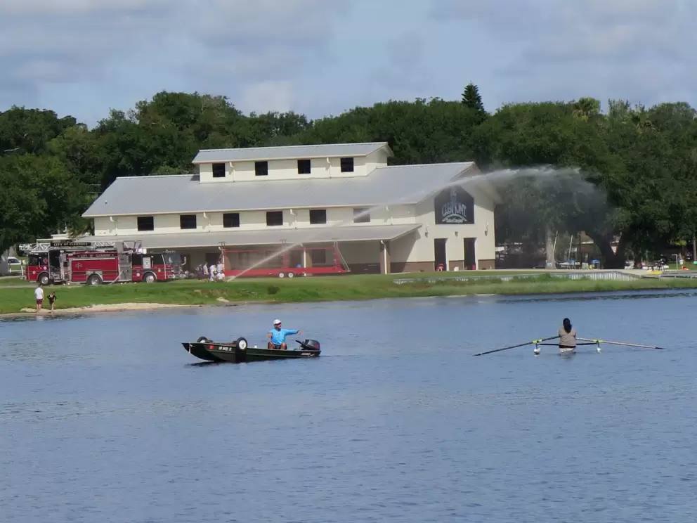 The rowing club, Lake County Rowing Association, and someone paddling.