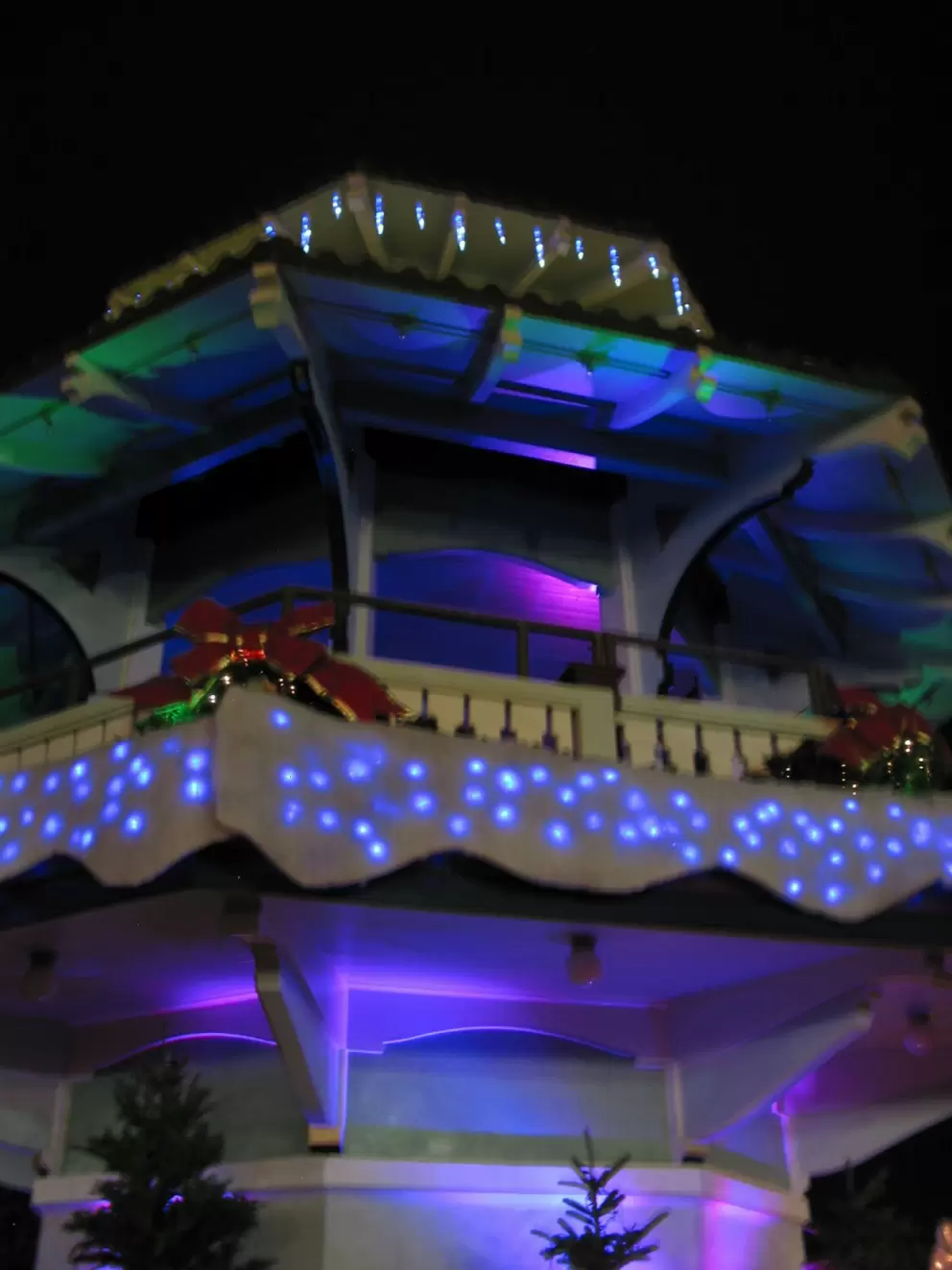 Blue icicles at the pagoda, during the lights and music show every night in December. 