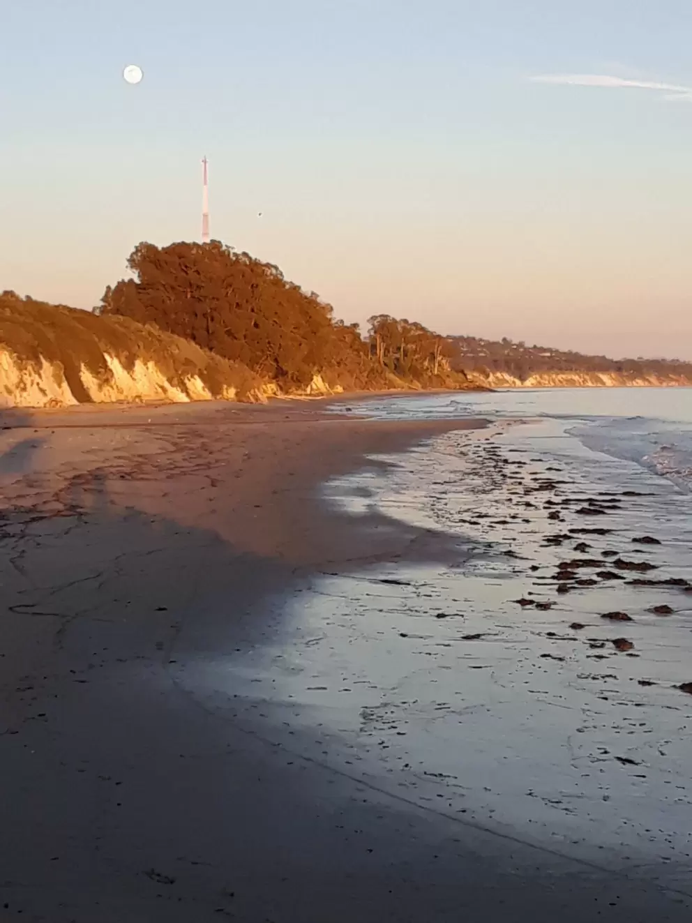 Moon over Goleta Beach, near the lagoon.