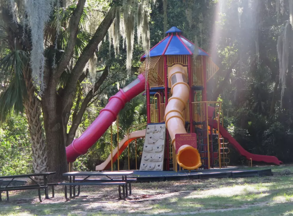 The playground with its huge tunnel slides.