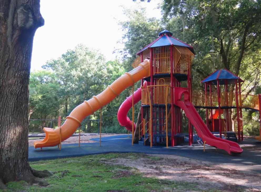 The cool slides at the playground.