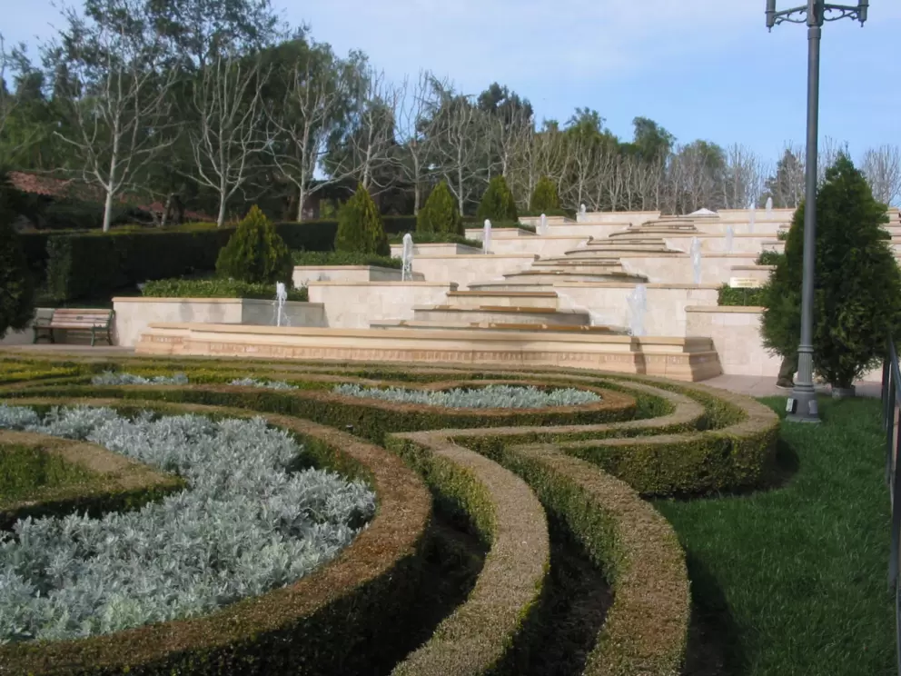 The butterfly-shaped boxwood hedge mazes in the French garden.