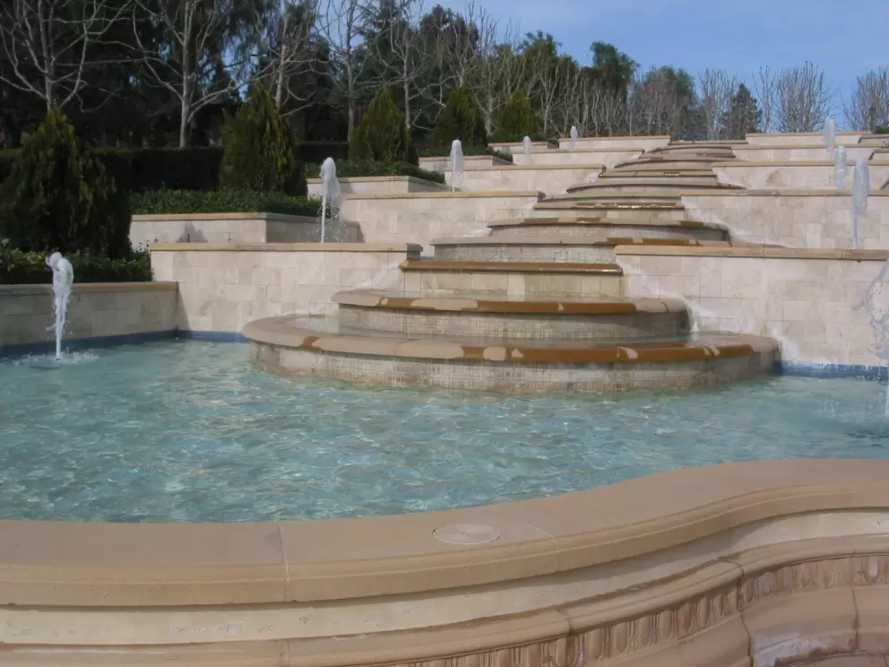 The Versailles fountain and its pale blue pools.