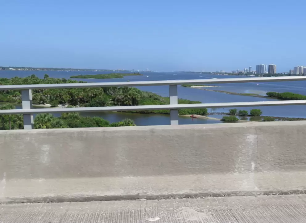 View of islands, while driving over causeway.