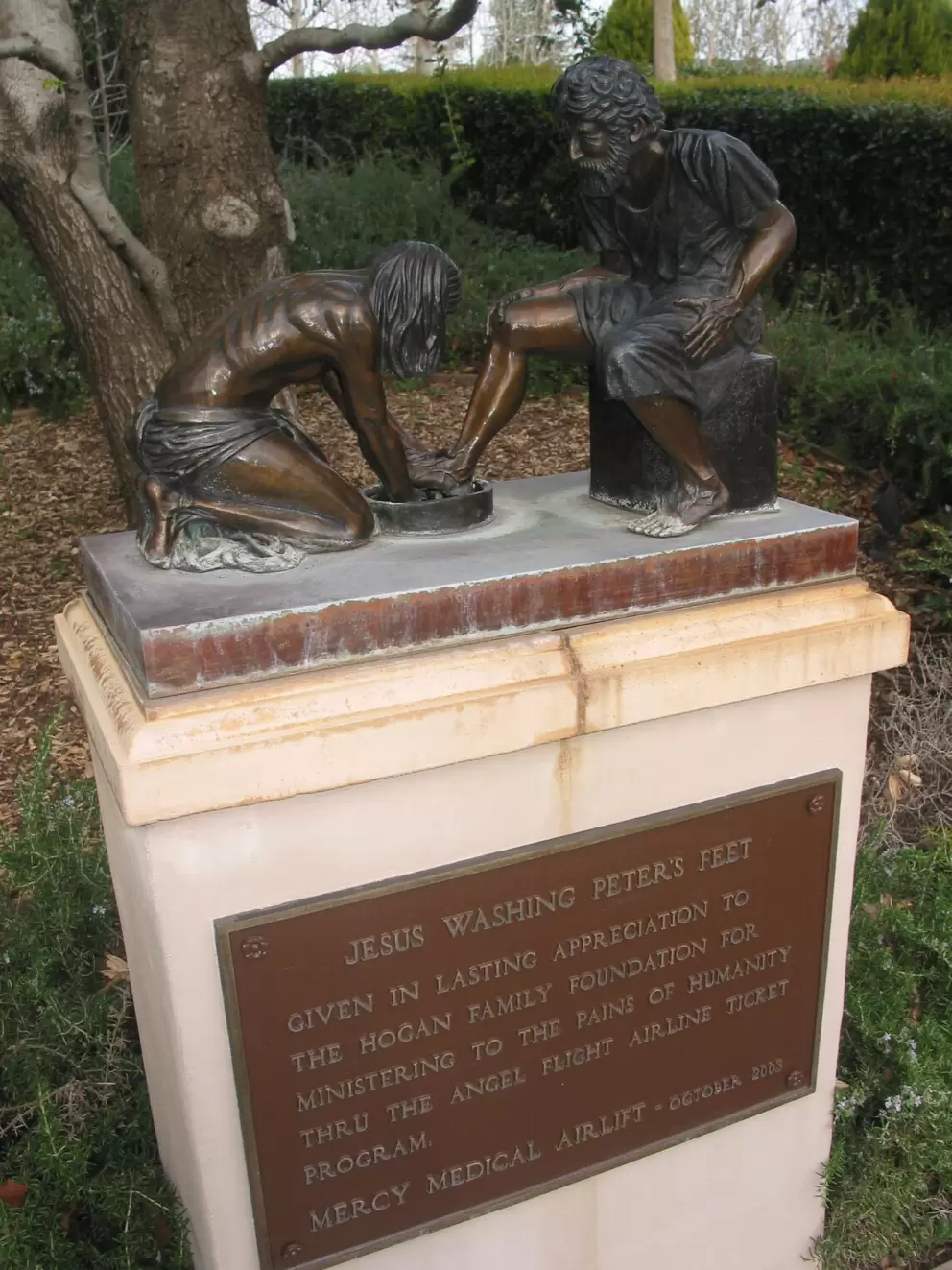 Statue of Jesus washing Peter's feet. 