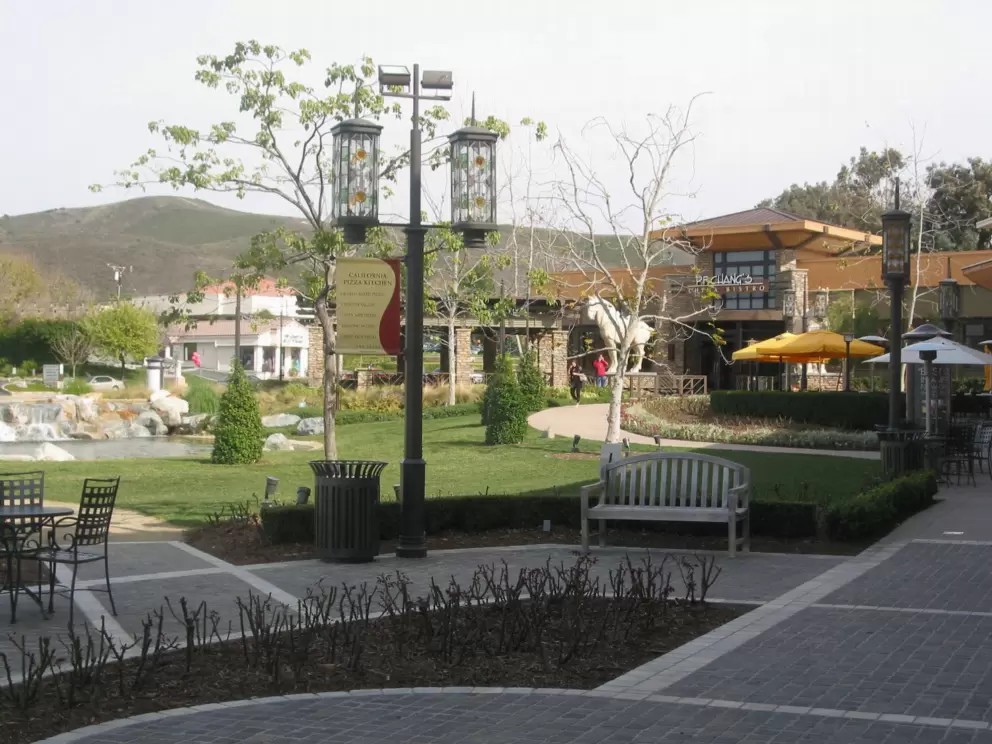 The mall and restaurants. 