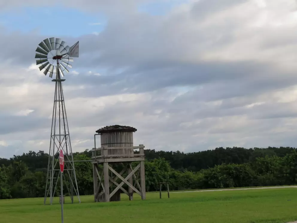 Windmill and water tower. 