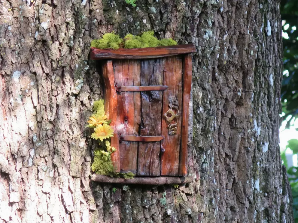 A rustic fairy door.