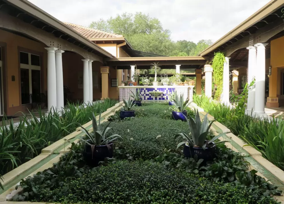 Tiled courtyard at the entrance.
