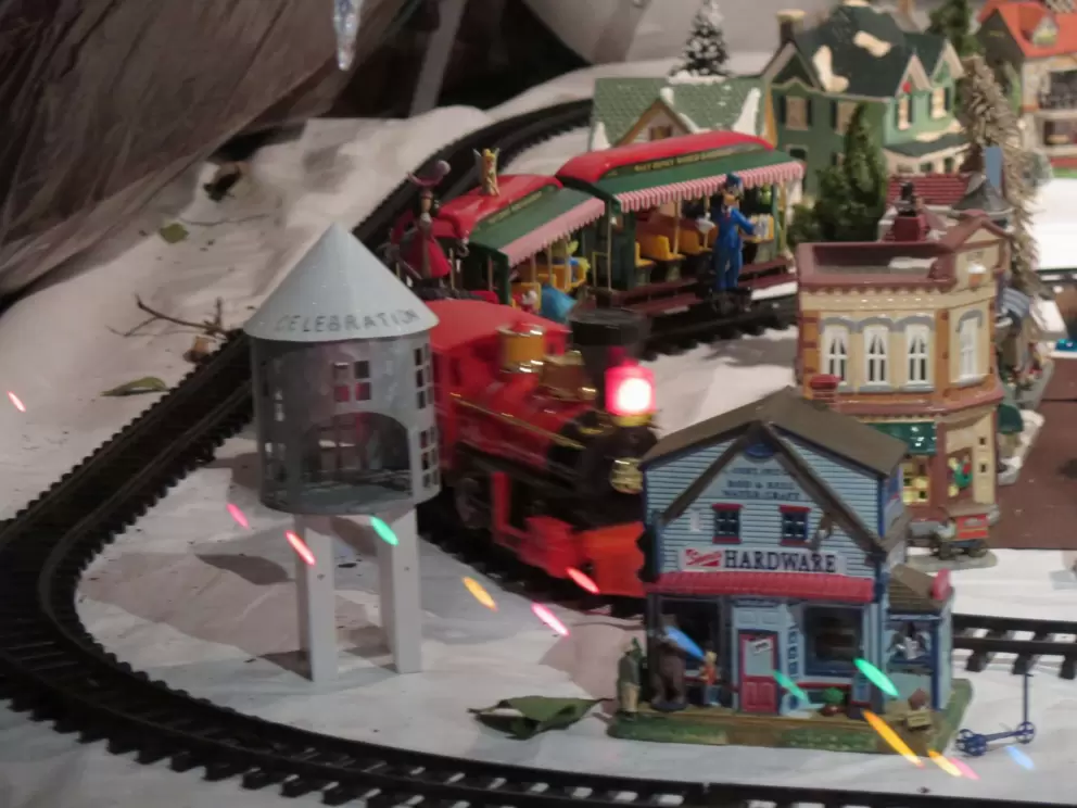 Celebration water tower in the train set.