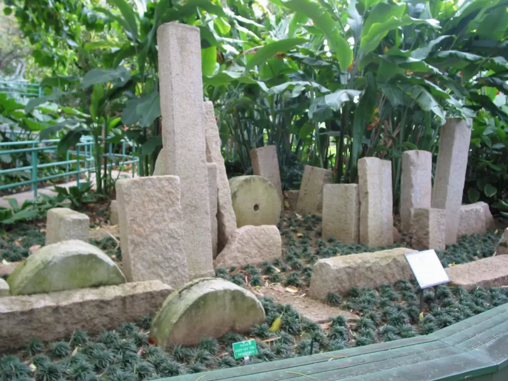 These ballast stones were used to balance the ships that sailed from Hawaii to China carrying sandalwood in the early 1800s.