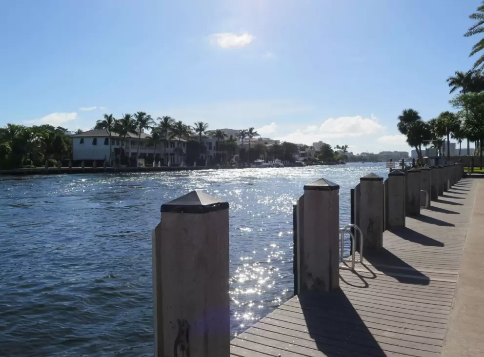 The glistening water.