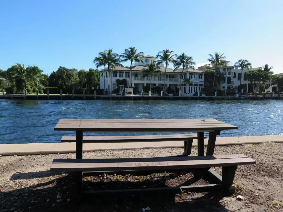 Picnic table on the water.