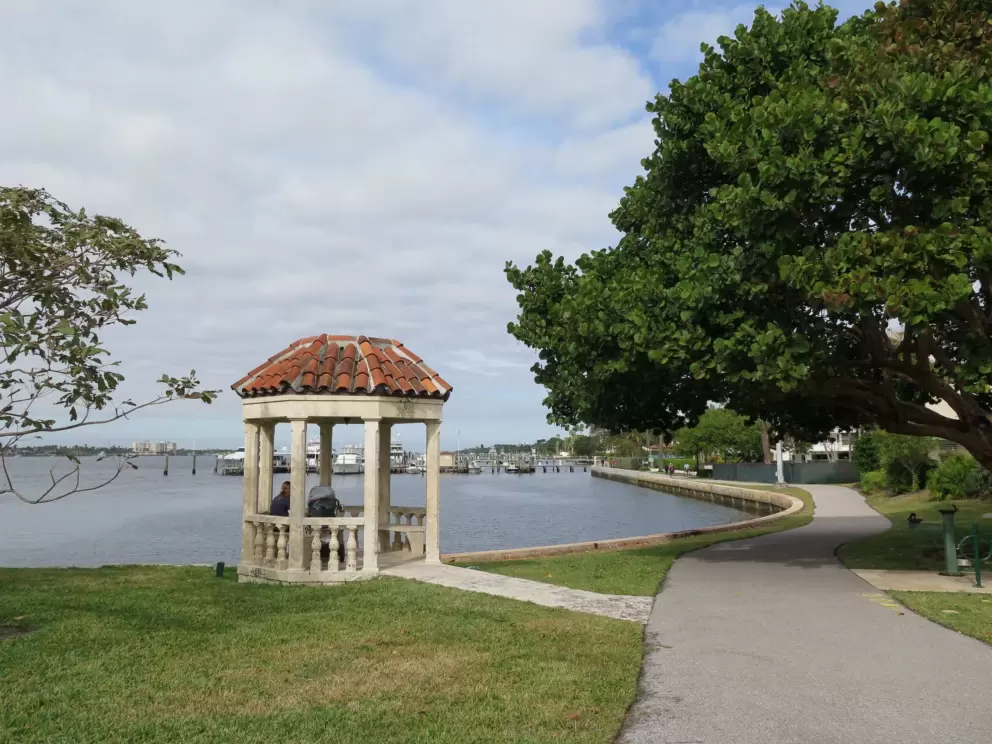 Spanish tile gazebo on the water.