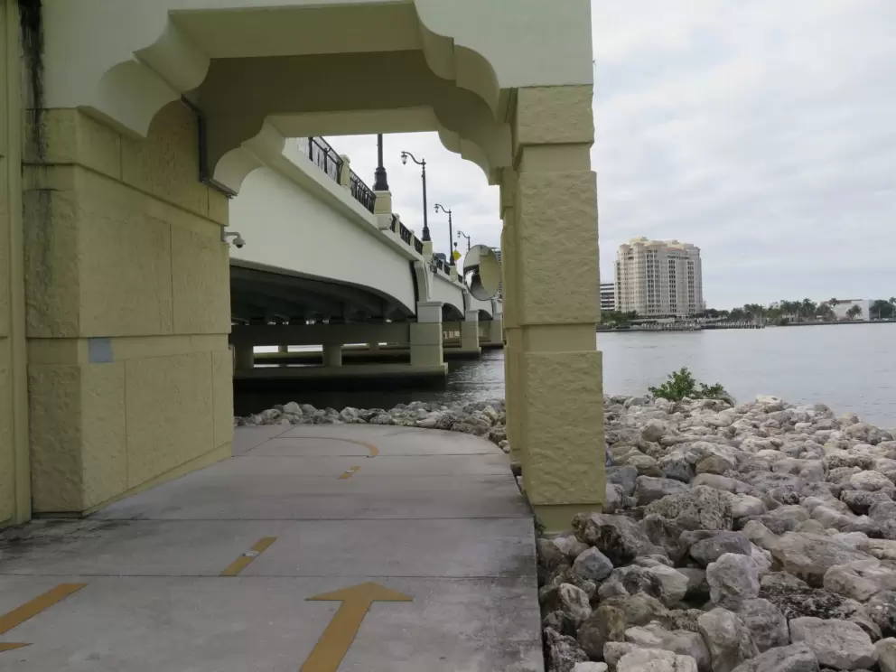 Walking under the Flagler Memorial Bridge.