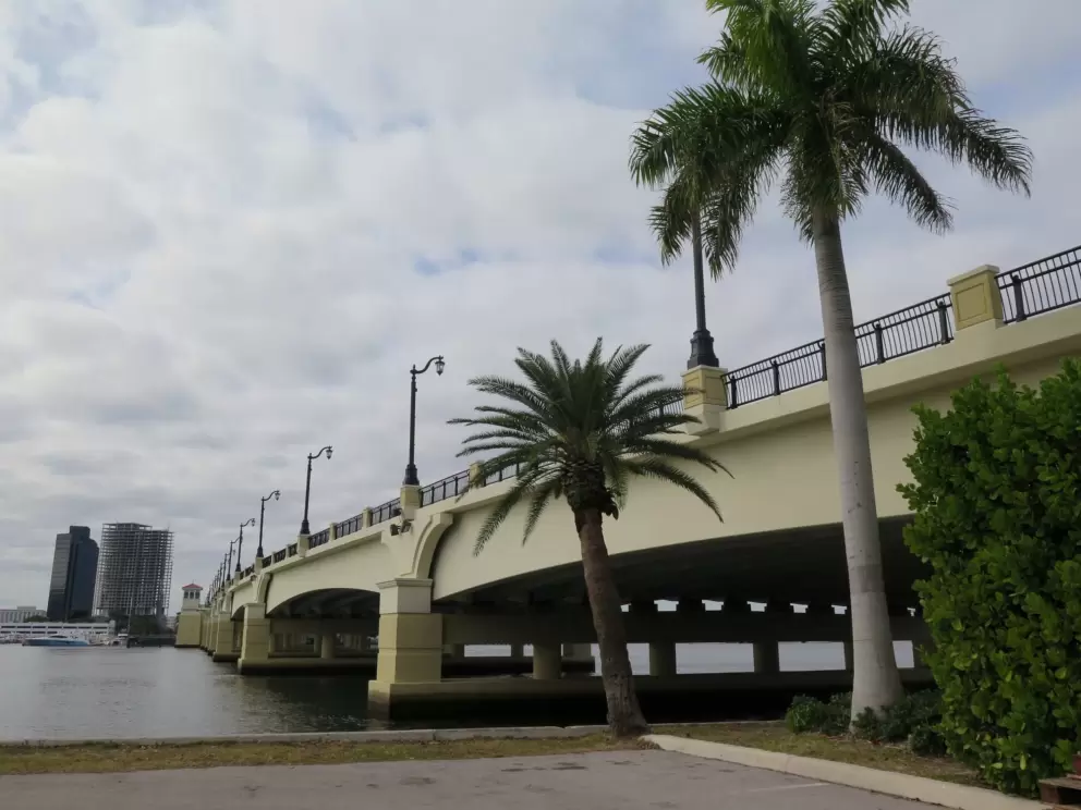 The Flagler Memorial Bridge, as seen from Royal Poinciana Plaza.