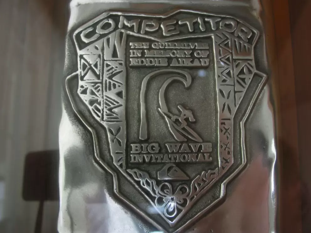 An Eddie Aikau contest trophy- it's a huge honor to own one of these!