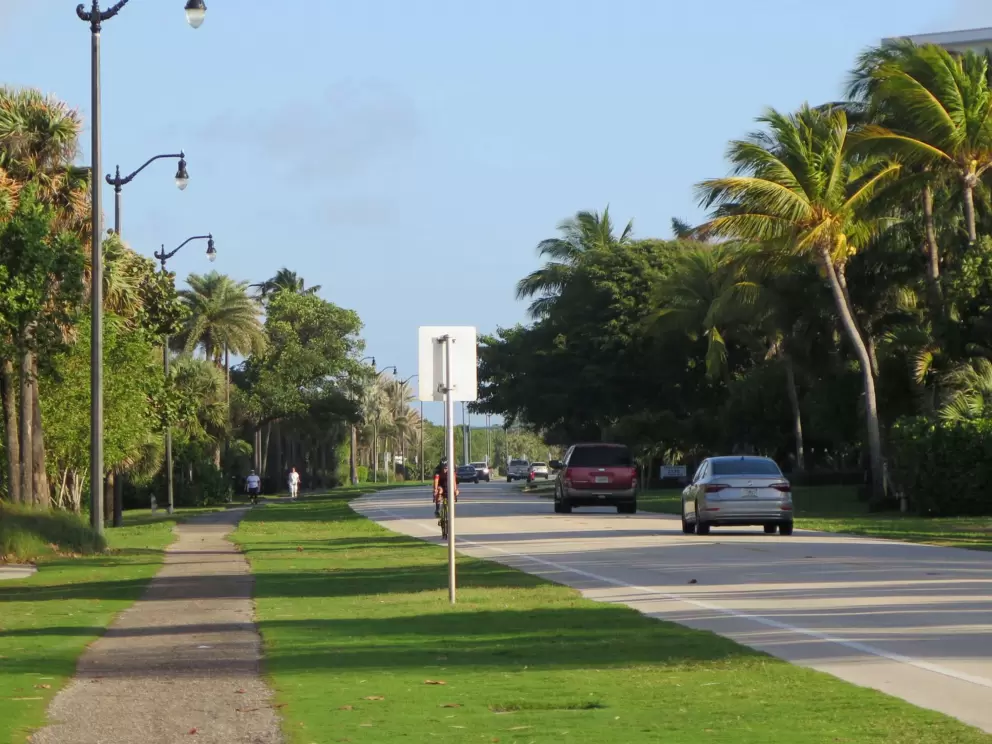 Cars go by.