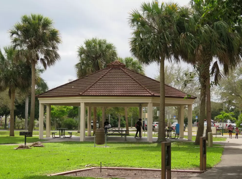 Large tiled picnic pavilion.