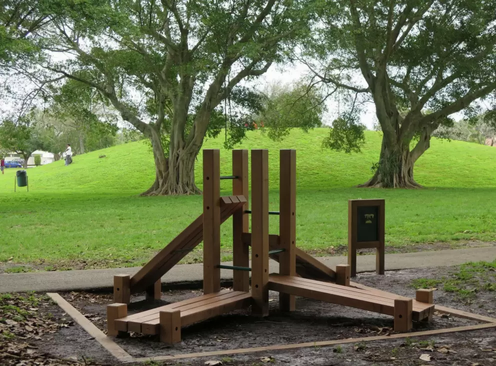 Exercise station along the walking path.